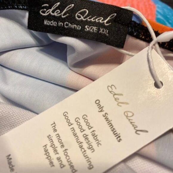 One Piece Swimsuit Tummy Control Gathers Tie Waist Petals Pattern Design, XXL - Picture 4 of 6